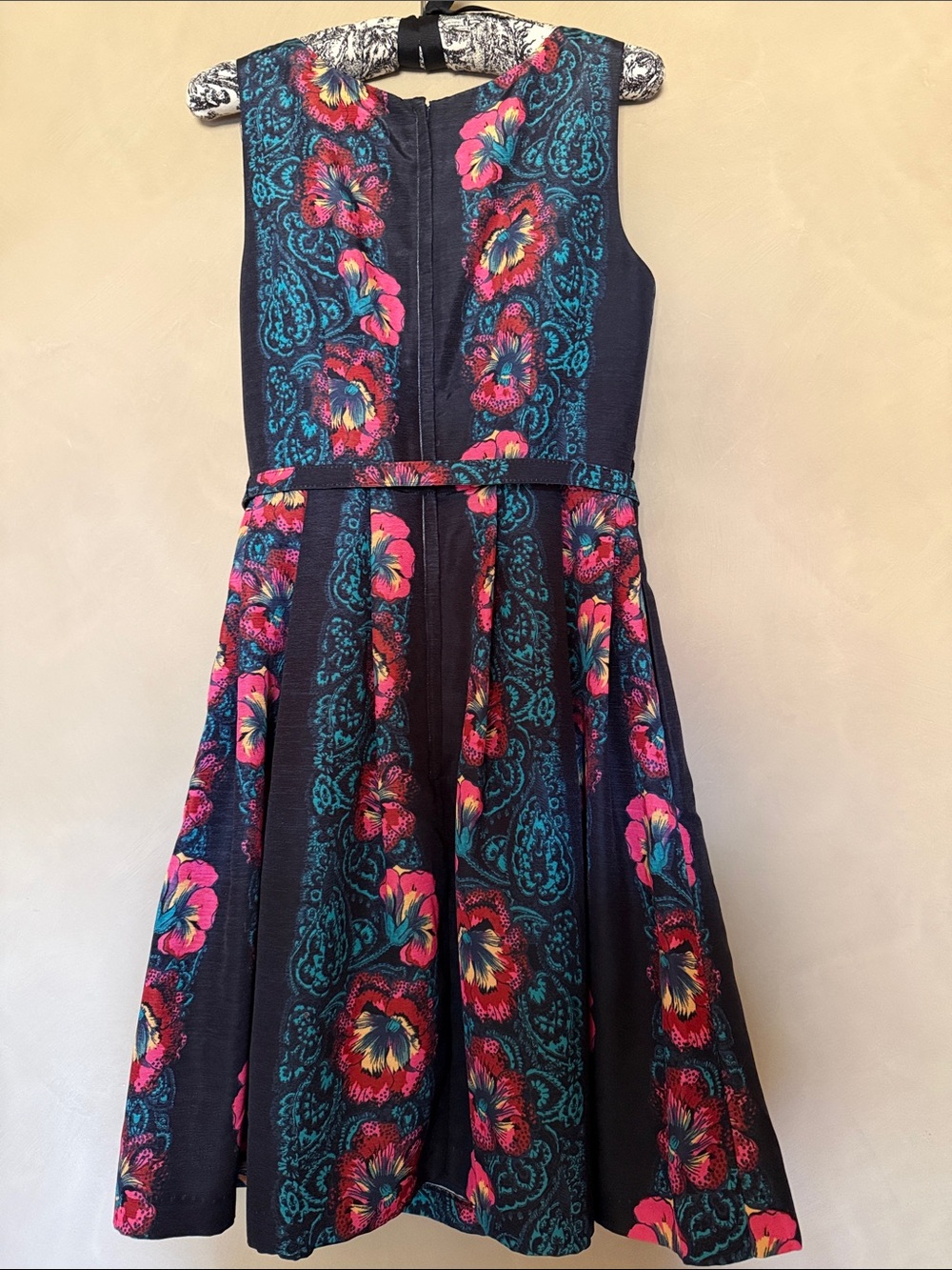 Modcloth Teal Floral Fit & Flare Dress with Pink and Teal Accents size S - Picture 3 of 6
